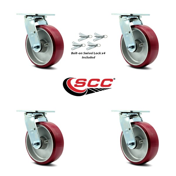 6 Inch Poly on Aluminum Swivel Caster Set with Ball Bearing and Swivel Lock SCC